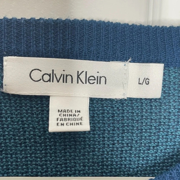 Calvin Klein Sweater size L Modal Blend Stripped Blue Green - Picture 4 of 6